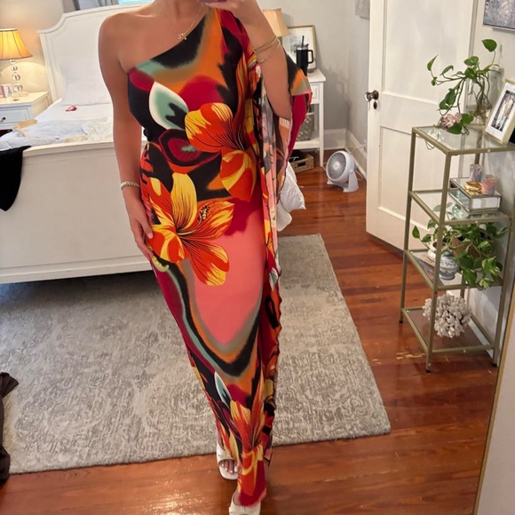 Vibrant Floral One-Shoulder Dress - Picture 1 of 3